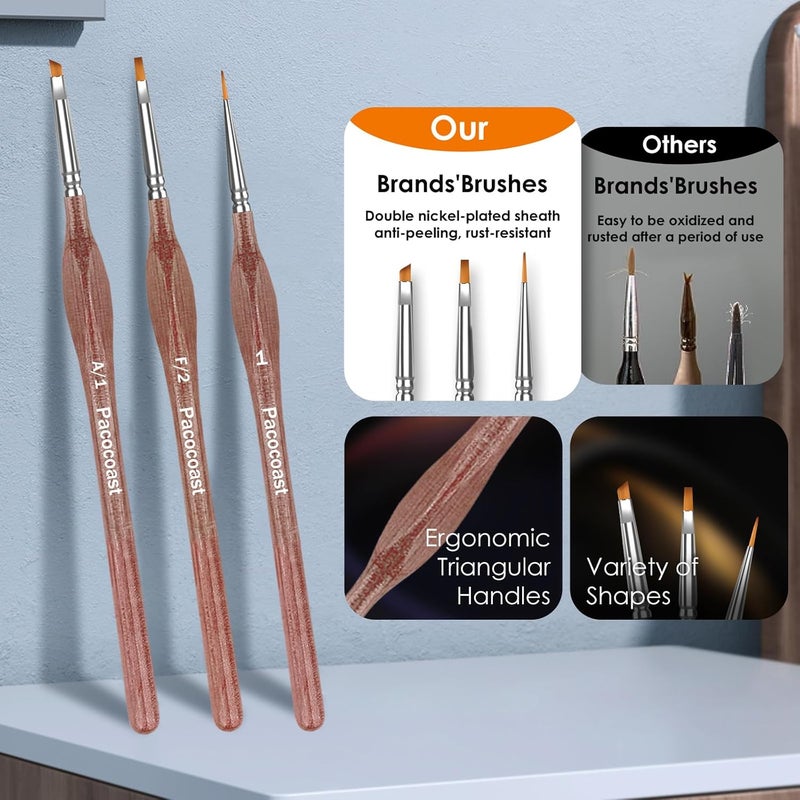 pacocoast 12PC Miniature Brushes, Detail Paint Brushes Set for Fine Detailing & Art Painting, Small Tiny Paint Brush Perfect for Acrylic, Paint by Number, Figurine, Craft, Models (Silver, Brown) - Image 2